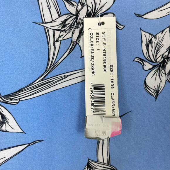 Zac & Rachel | NWT Blue & Orange Floral Asymmetrical Sleeveless Chiffon Blouse - Picture 5 of 8